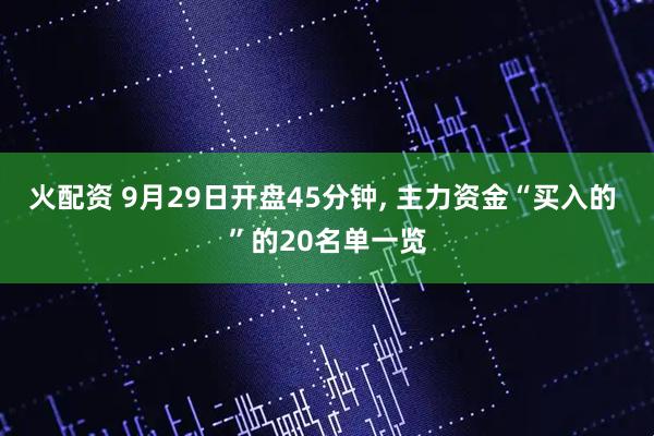 火配资 9月29日开盘45分钟, 主力资金“买入的 ”的20名单一览
